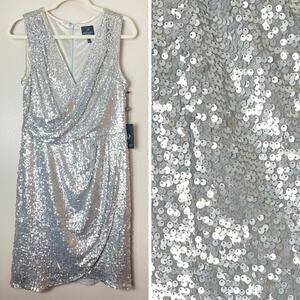 Adrianna Papell Silver Sequin Mini Dress
